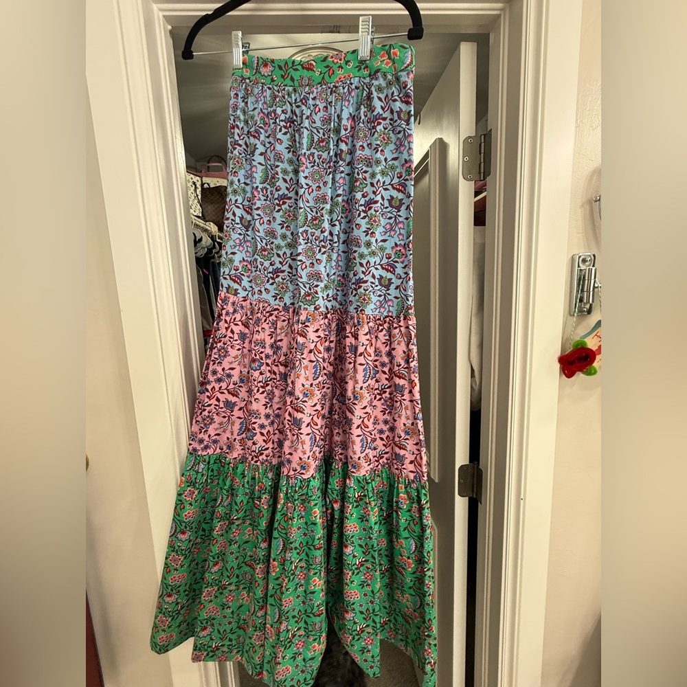 Boden Floral A-Line Skirt in Blue, Pink, and Green